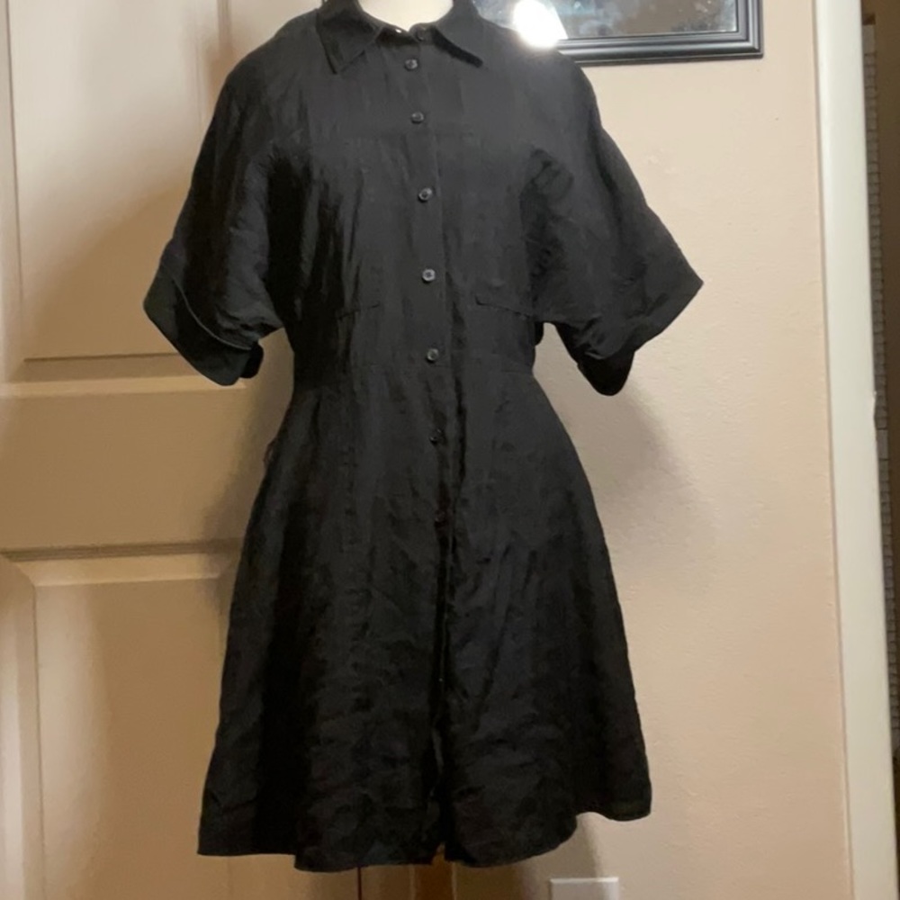 Zara solid black A-line dress